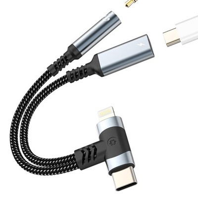 Lightning USB to 3.5mm Audio Adapter Aux Headphone Jack (2in2) for iPhone 17 ...