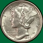 1936-D Mercury Dime Brilliant Uncirculated BU Coin #39251