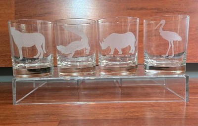 4 MCM Georg Jensen Etched Frosted Endangered Species Whiskey Glasses Cheetah