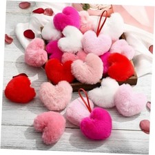24 Pcs Furry Valentine Heart Ornaments Fuzzy Fluffy Heart Hanging Multi Color
