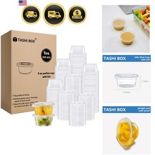 Plastic Portion Cups with Lids 2 Ounce, 200 Sets Disposable Plastic Cups fo...