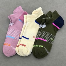 3 Pairs BOMBAS Women's Cushion All Sports Ankle Socks Size Large 3 Colors Mix