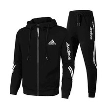 2025 New Men's Zipper Tracksuit Set hooded Sweatshirt and Sweatpants Sports Suit