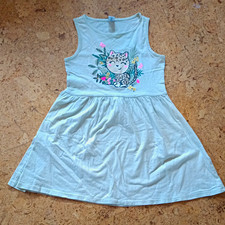 H&M Mädchen Trägerkleid hellblau Katze Graf...