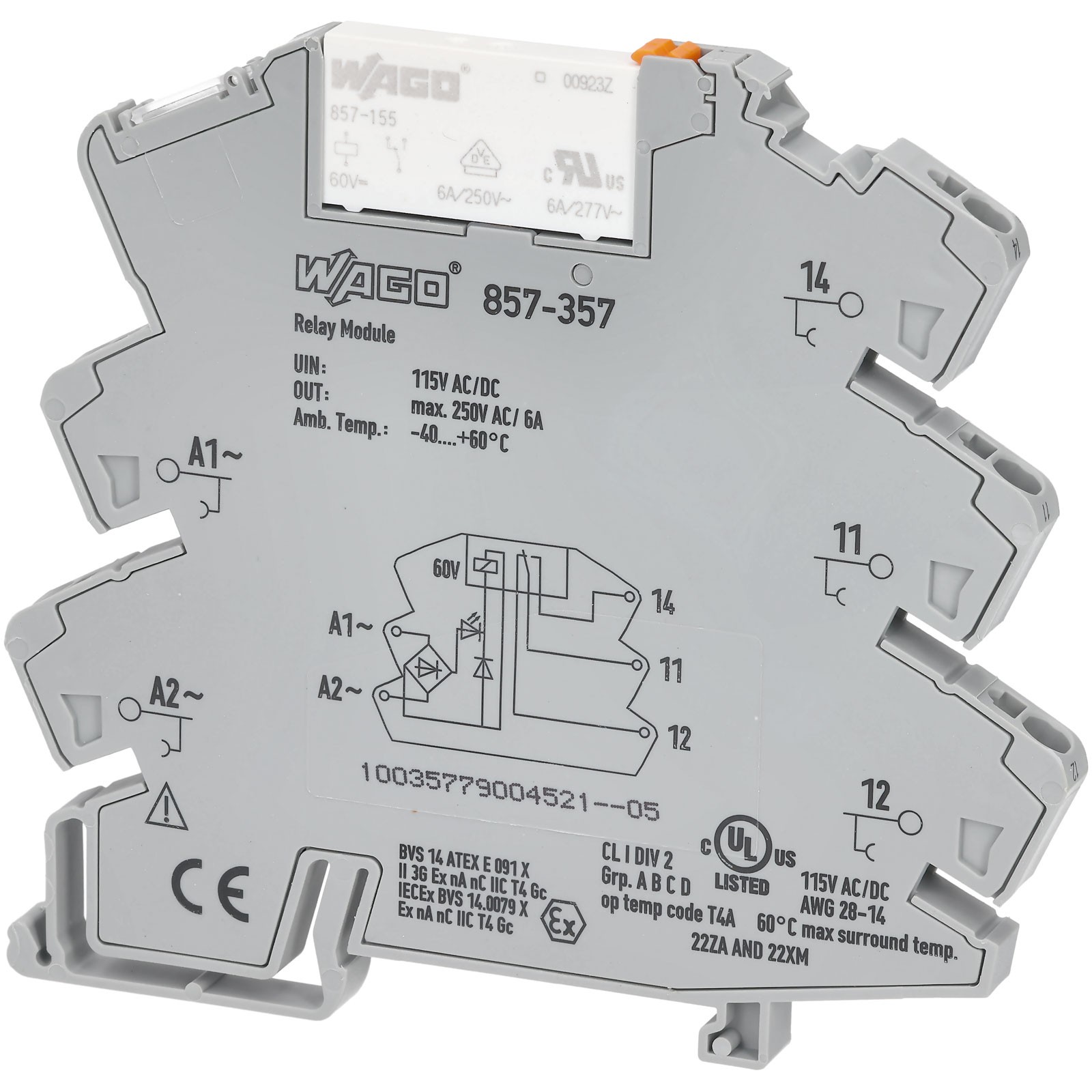 WAGO 115V AC/DC 6A SPDT-CO DIN Rail Mountable Relay Module