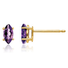 14K Solid Yellow Gold Marquise Amethyst Studs Earrings