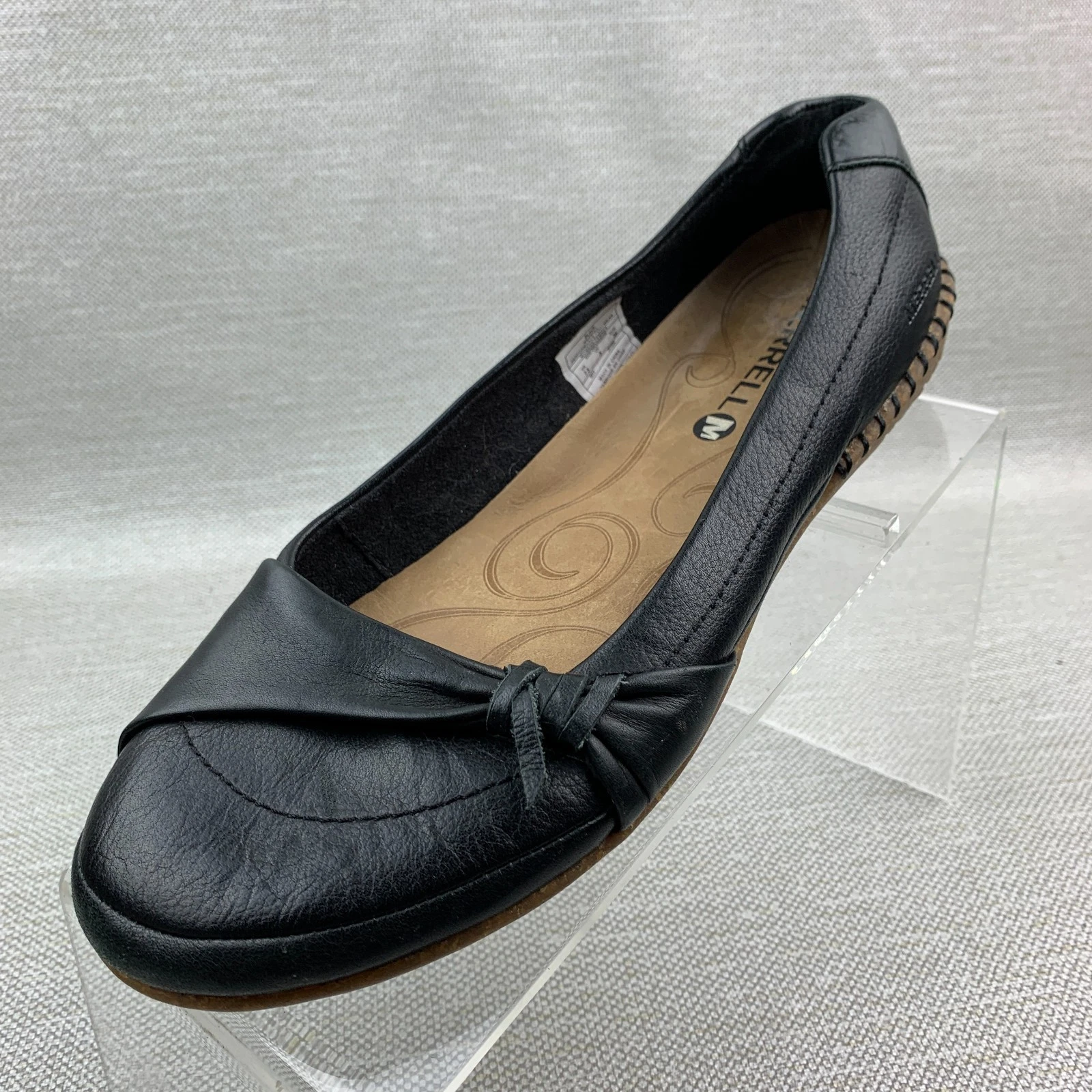 Merrell Performance Comfort Flats Black Leather Round Toe Slip On Shoes Size 7.5