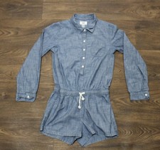 Old Navy Girls Romper Sz LARGE 10/12 Twill Utility Tie Waist Cotton Long Sleeve.