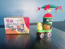 Vintage Clockwork Bird Music Cart Tin Toy Japan Koto Sound Wind Up Collectible