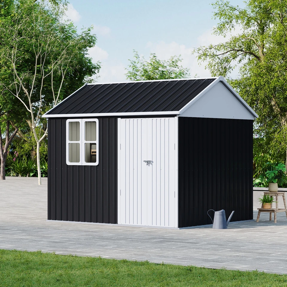 Metal Shed Outdoor Garden Storage House 10x8ft Apex Roof Galvanised Steel Locks - Image 2 of 4