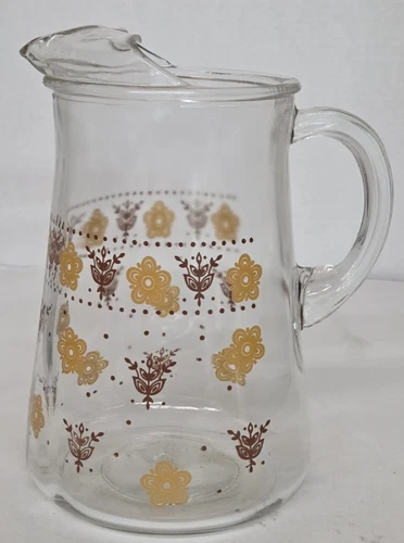 Vintage Pyrex Corning Butterfly Gold Glass Pitcher with Ice Lip 1970s