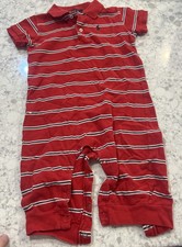 Ralph Lauren Stripe Polo Red Romper Size 18m Preowned In V.G. Condition
