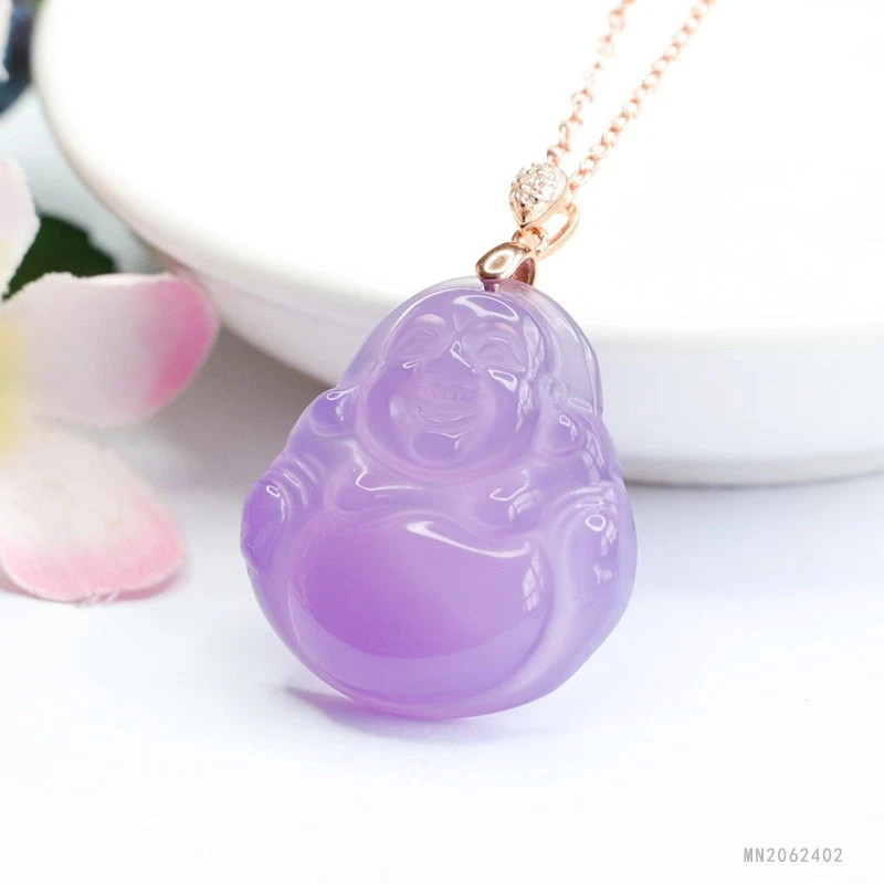 SilverPlated NaturalAmethystBuddha Pendant Necklace Spiritual Protection Jewelry - Image 2 of 4