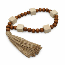 Elegant Wooden Bead Garland with Tassel   13 in Farmhouse Rustic Home Decor