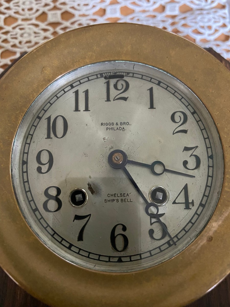 VINTAGE CHELSEA SHIPS BELL BRASS SHIP CLOCK ~1920, RIGGS