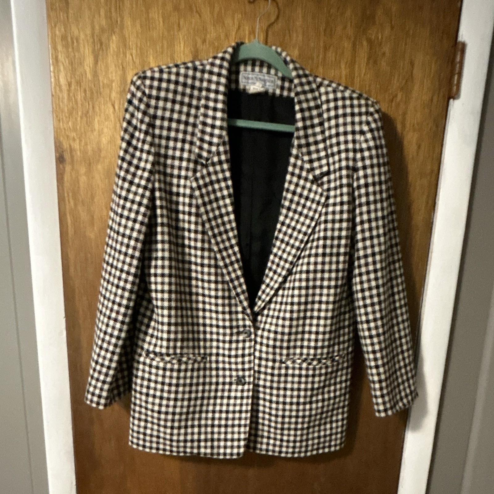 Norton McNaughton Black & White Check Button Lined Pocket Blazer Women's 10