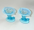 VTG Fenton Blue Opalescent Hobnail Cornucopia Vase/Candle Holder Set of 2