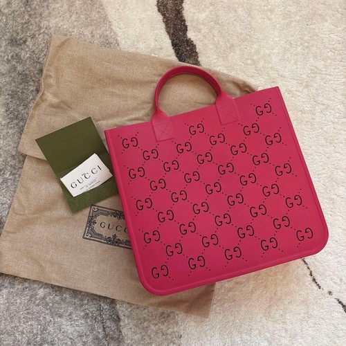 GUCCI 679365 GG Perforated Children Mini Tote Hand Bag Rubber Red Logo Japan