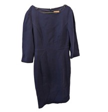 Michael Kors Collection SIZE 12 Stretch Wool Crepe Sheath Dress Navy Blue Sleeve