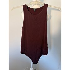 Express Body Contour Sleeveless Bodysuit Dark Plum Merlot High Neck Large