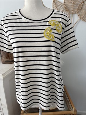 Philosophy Republic Clothing Tee T-Shirt Beaded Lemons Cream Black Stripe Small