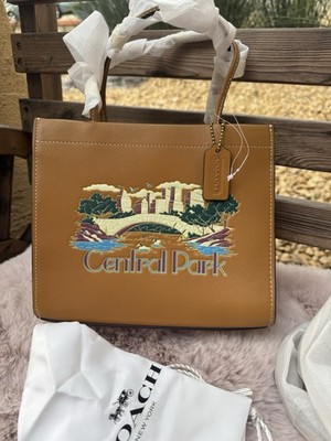 COACH CASHIN CARRY TOTE 22 DARK AMBER LEATHER CENTRAL PARK GRAPHIC