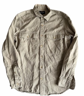 Pull&Bear Men s Button Front Overshirt Jacket Tiger Graphic Back Beige Size M