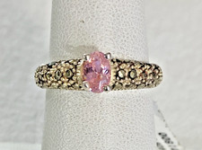 VTG 925 Sterling Silver Marcasite and Pink-CZ Ring, Size 7 NOS 3.1g
