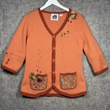 Vintage Storybook Knits Cardigan Button Sweater Womens Size XS 18x25 Floral