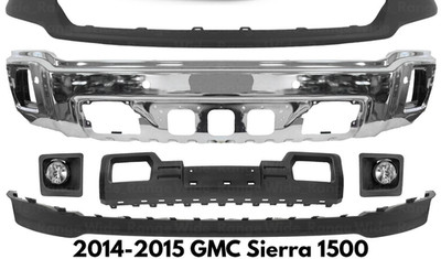Front Bumper Chrome Steel & Fog Light Assembly Kit For 2014-2015 GMC Sierra 1500