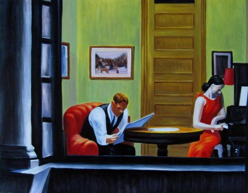 28x36 inches Edward Hopper style stretched Oil Painting Canvas Handmade Art W01D