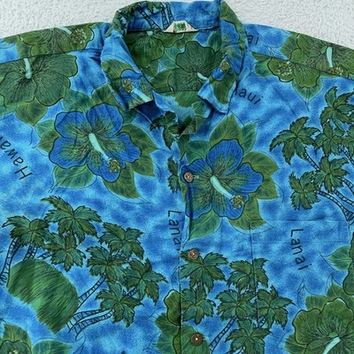 Vintage Hookano Brand Shirt Mens CROP FIT XL Hawaiian Aloha Island Map