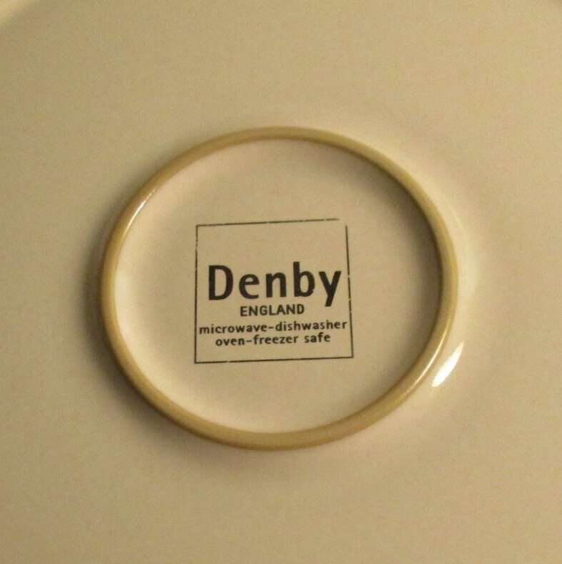 6 DENBY  11 "  DINNER PLATES  WHITE WITH A TAN BOARDER UNUSED ALL PERFECT
