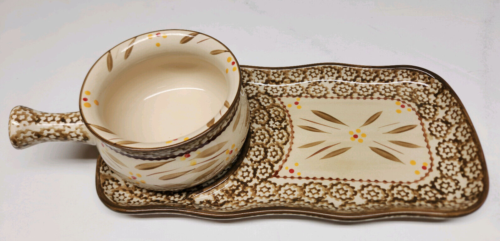 Temptations by Tara Old World Brown Beige Soup & Sandwich 2pc Set Ceramic Nice