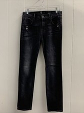7 For All Mankind Jeans Size 27 Relaxed Skinny Fit Black Pants Rips Y2K Denim