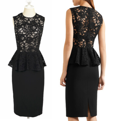 38 NEW $2250 SAINT LAURENT Black SHEER LACE UPPER PEPLUM Cocktail LBD DRESS XS