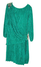 Vtg Dress After Dark Teal Layered Flirt Mob Wedding Party Crinkle Draped 15-16