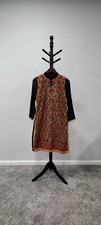 Striking Black Red Embroidered Kameez with Gold Accents Matching Dupatta