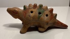 Clay Ocarina Tribal Flute Hand Painted Iguana Lizard Gecko Handmade Signed