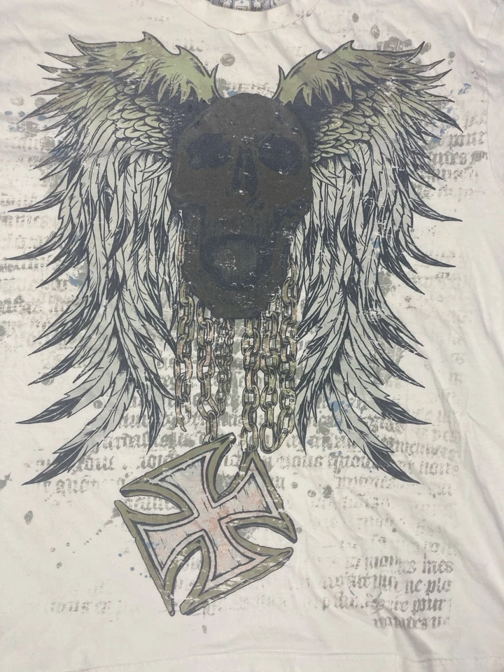 Camiseta Ring Of Fire Calavera Ala Cruz Gráfica Hombre XL Manga Corta Y2K Foto 2 de 4