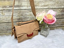 Uterque Natural Tan Brown Leather Front Buckle Small Satchel Purse Shoulder Bag