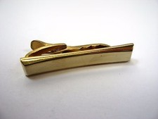Vintage Gold Tone Tie Bar Clip Classic Beveled Edge Curved Design Made in USA