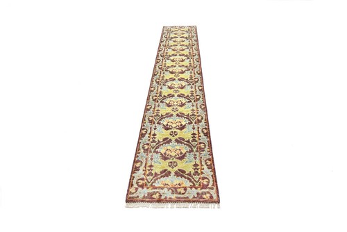 Burgundy William Morris Inspired Runner Hand-Knotted Wool Area Rug - Picture 9 of 31