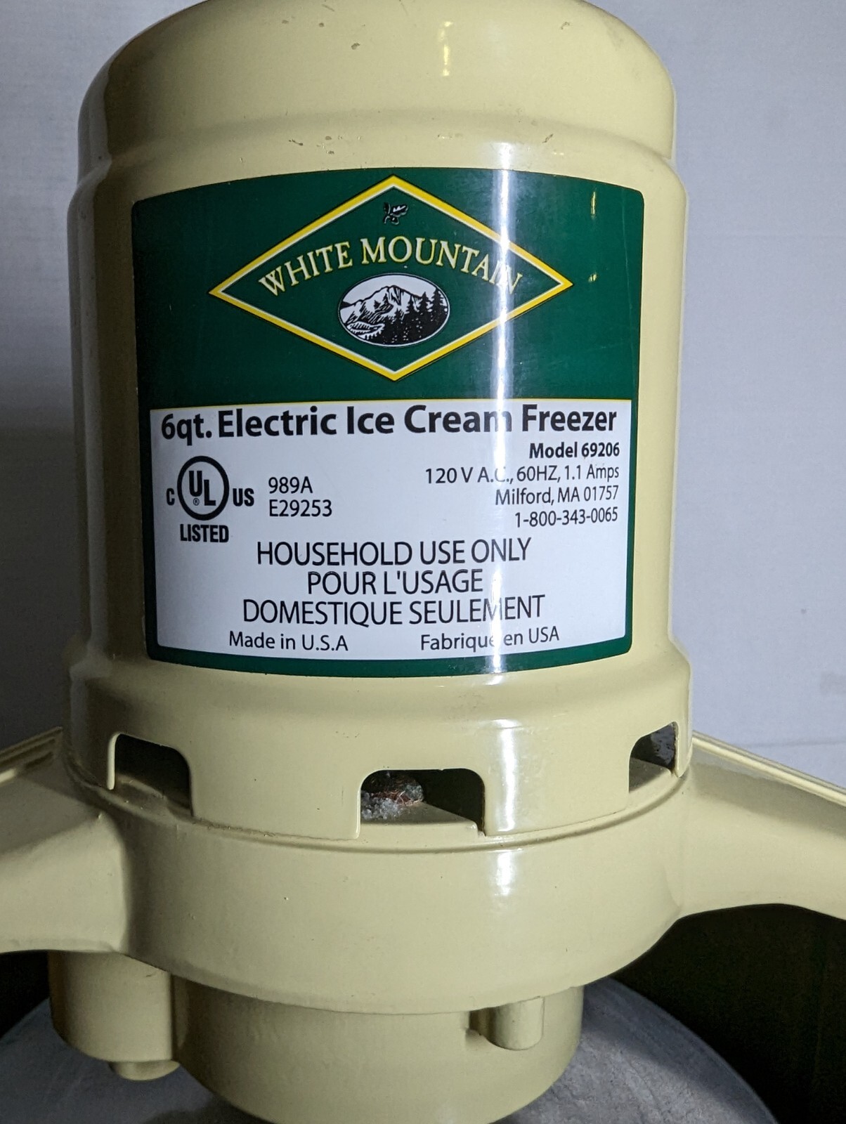 White Mountain Electric Ice Cream Freezer 6 Quart Model 69206 Vintage