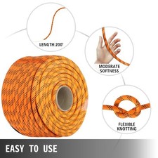 7/16"Double Braid Polyester Rope 200'Nylon Pulling Rope 8400lb Breaking Strength