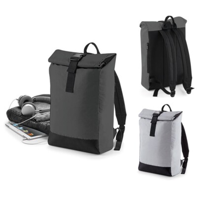 BAGBASE Rucksack Reflektierend Roll-Top Backpack Gepolstert Schultergurt 138 NEU
