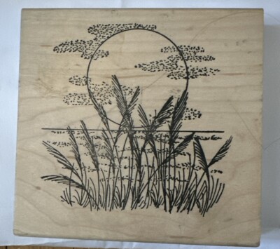 JUST FOR FUN RUBBER STAMP Sunrise Sunset Ocean Lake Pond Weed Plant Beach Tropic