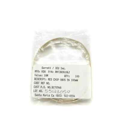 100 pcs KOA RM73B2A106J Chip Resistors 0803 5 Percent Tolerance 100mW 10 Ohm