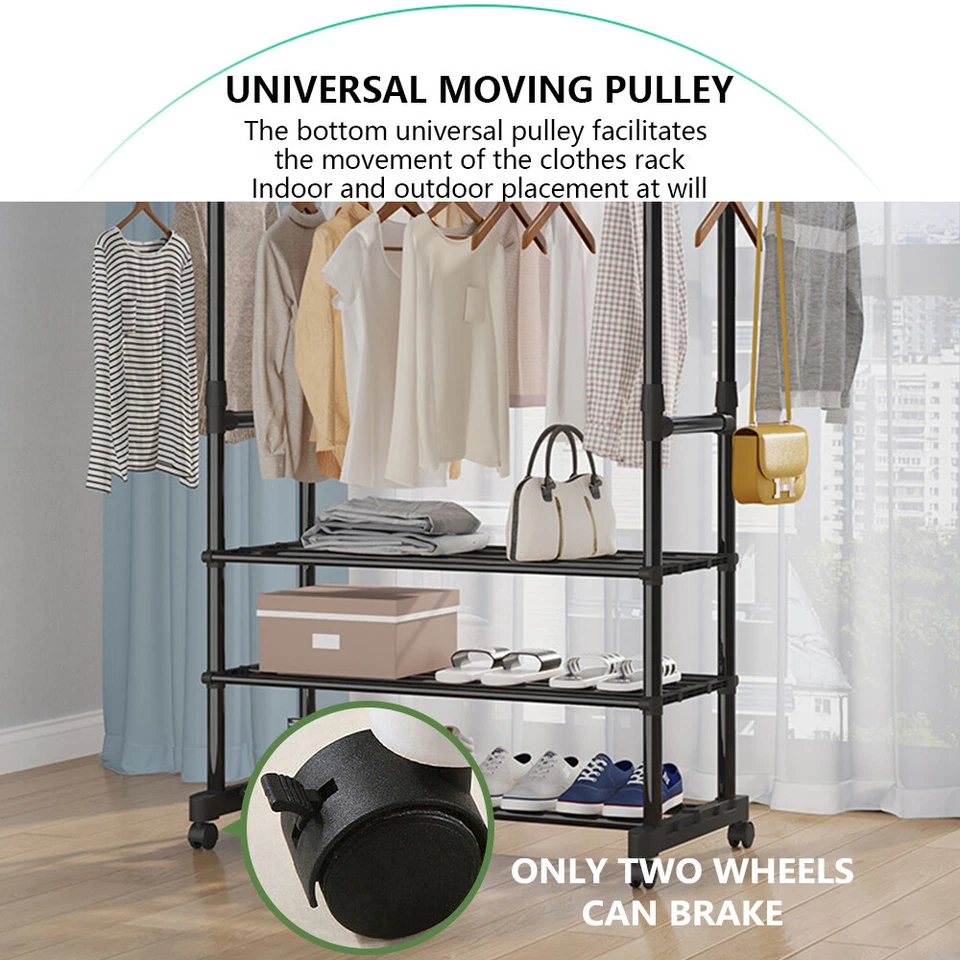 重型服装服装架滚动式衣服收纳架双轨悬挂 — 第 4/4 张图片