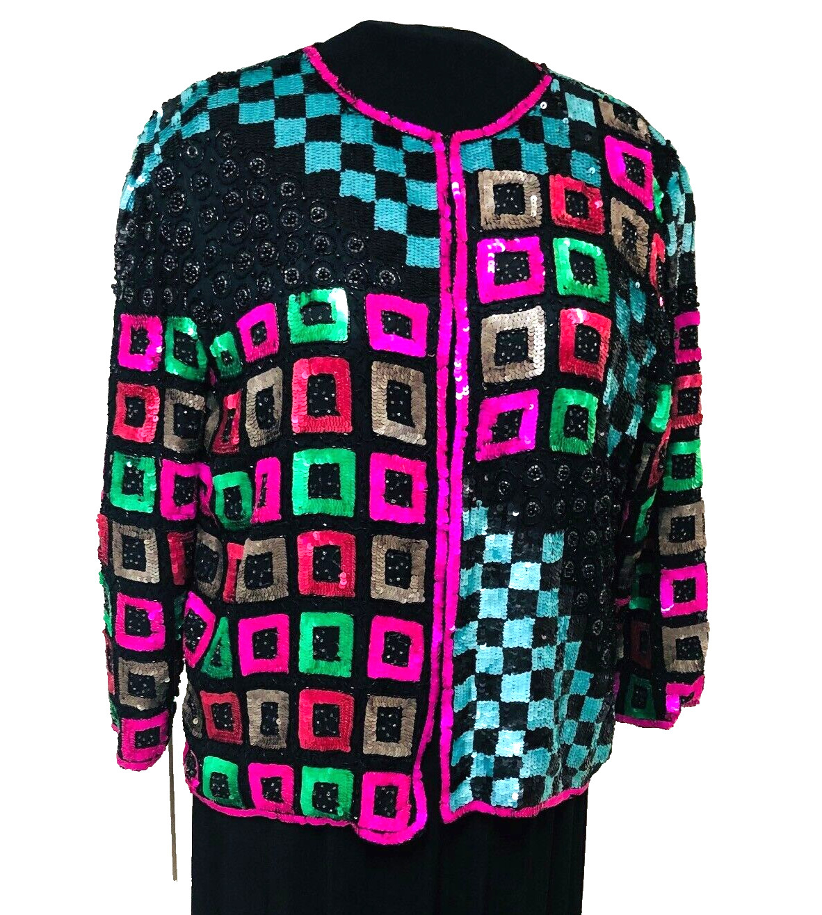 Vintage Patchwork Sequin Bead Jacket Womens L Lin… - image 1